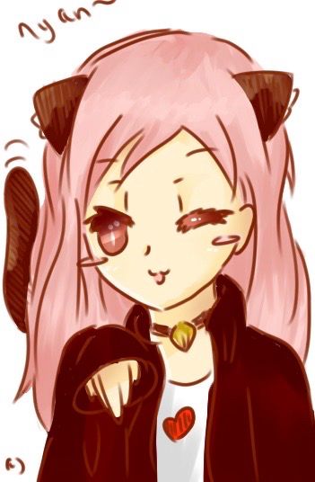 a redrawing of “veronica the cat” from 2011. 
this version features thick brown lineart, in a more chibi art style, with minimal features, little shading, and big shapes.