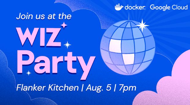 Logo that says "Wiz party" with details about the event location