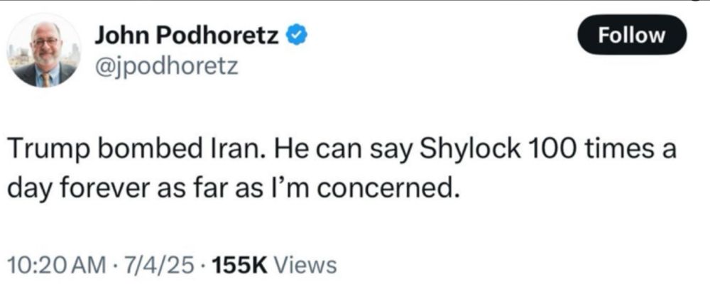 Conservative says anti-semitic slurs like shylock are just fine with him, as long as the bigot furthers Israel's policy interests.