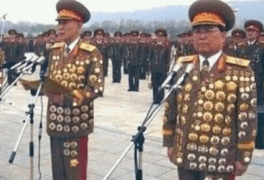 North Korean generals with so many medals they had to put them on the pants

