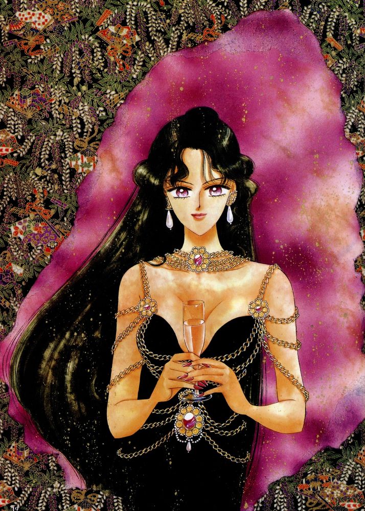 Setsuna Meiou in a black dress with gold chains