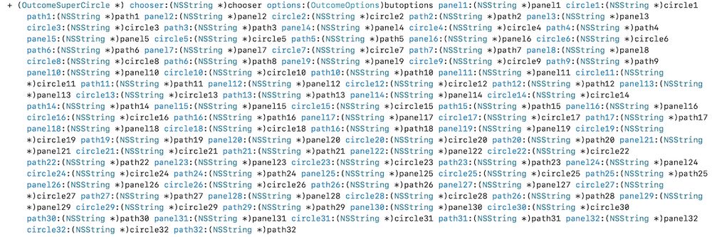 An ObjC class constructor with 98, I am not shitting you, 98, arguments.