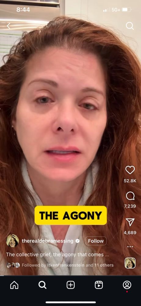 Debra Messing weeping, balding