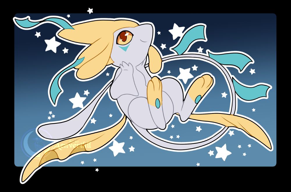 Chibi of a mew with Jirachi colors and accents.