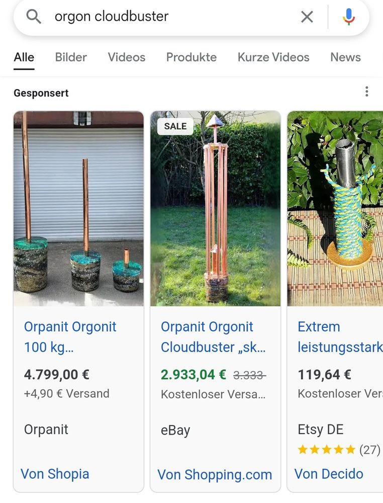 Google Suche Orgon Cloudbuster

Diverser Schrott in Kunstharz für 1000de € zum Verkauf