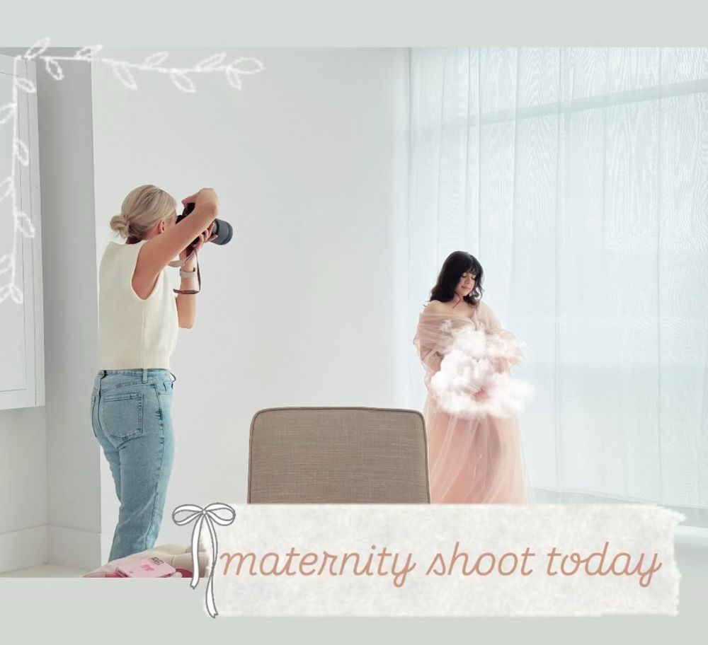 behind the scene of photoshoot: photographer taking a picture of op in a maternity shoot 