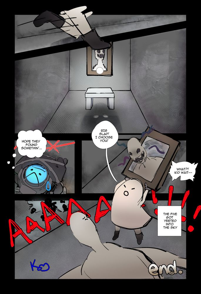 Knifo goes to the office room and finds an Old [Big Slap] Painting. Knifo uses the painting to summon Big Slap. Big Slap yeets both the plushies and Streamer up into the sky.