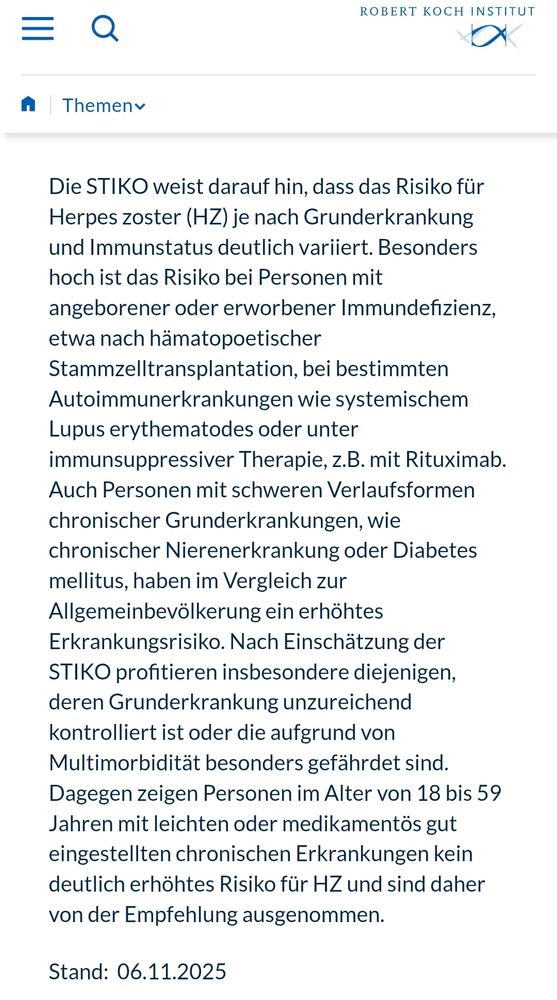 Risiko an HerpesZoster zu erkranken variiert je nach Grunderkrankung deutlich.