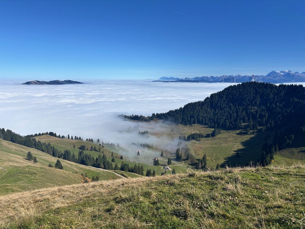 eine Landschaft mit Wolken und Bäumen