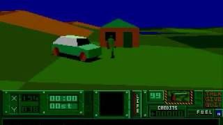 An image of the videogame Hunter on the Commodore Amiga, displaying a low polygon car. 