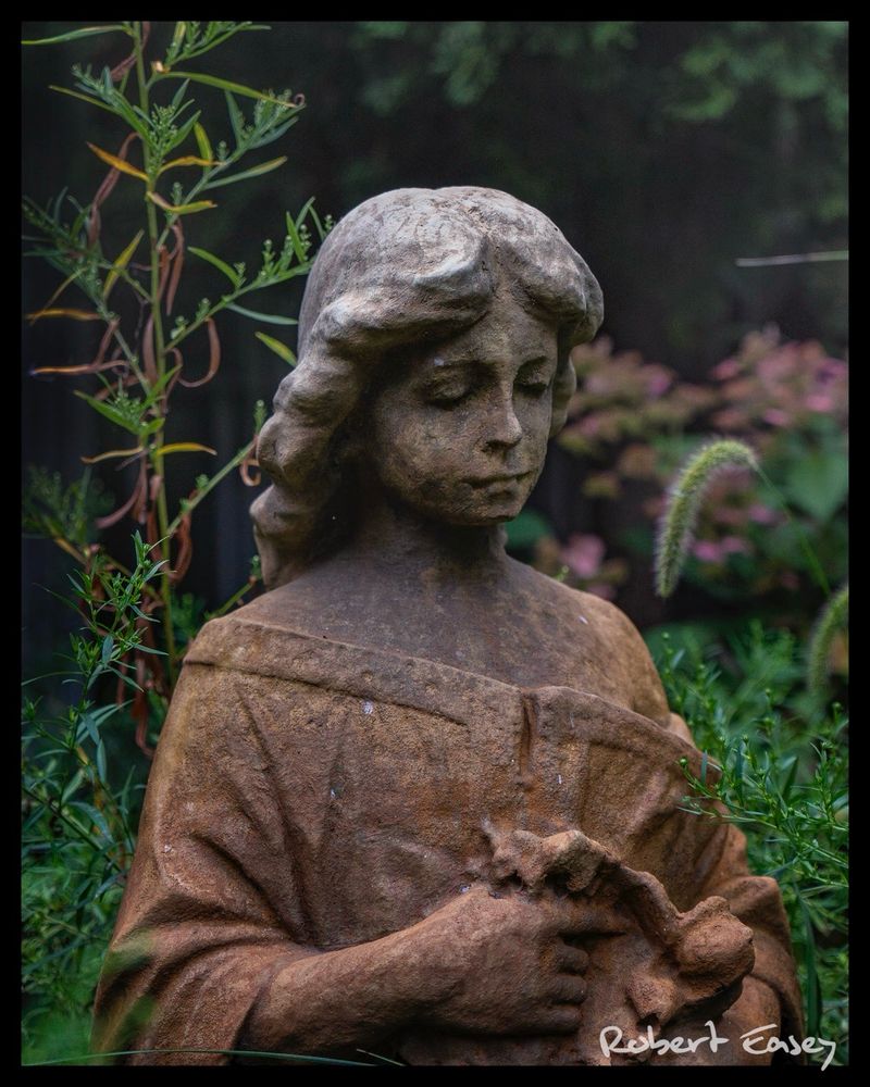 Garden statue in fog