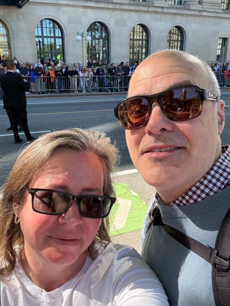 Selfie with crowd on Wellington St