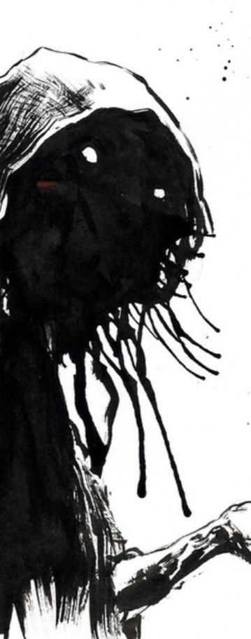 Black and white drawing of the cloaked watchman