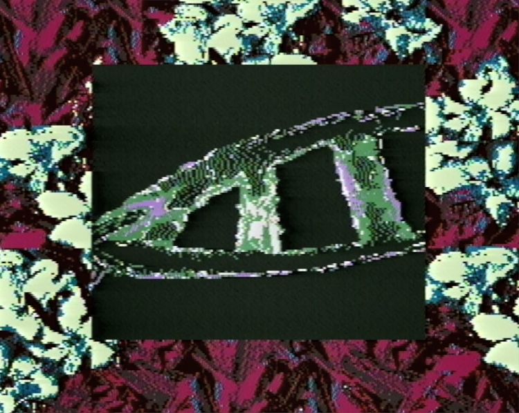 screenshot of new GAMEBUG project 3 taken on a Super Game Boy with custom colors. shows a cutscene frame of a very close-up depiction of DNA with some obvious discoloration in the center of the strand.