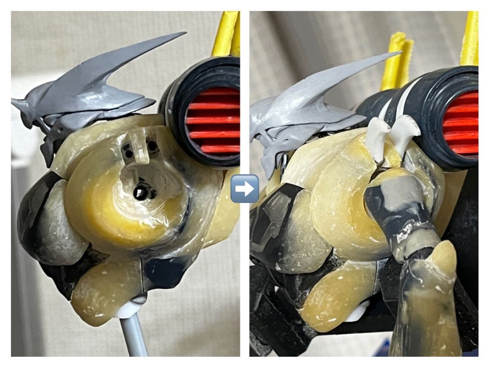 肩の爪が生えてる部位周辺を少し盛り上げ。肩ブロック修正前には出来ていた要素でしたが消えてしまっていたので再建。