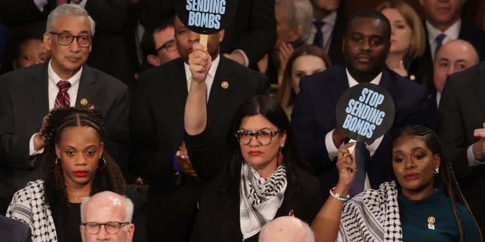 Tlaib, Bush Raise 'Stop Sending Bombs' Signs as Biden Pledges More Aid for Gaza