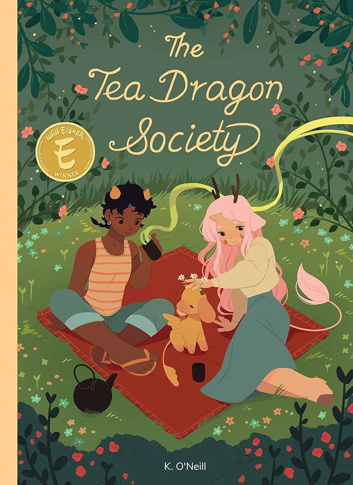 Book cover for The Tea Dragon Society by K. O’Neill.