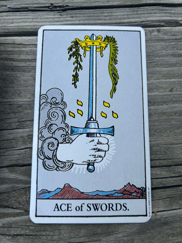 The Ace of Swords from the Rider Waite Tarot deck