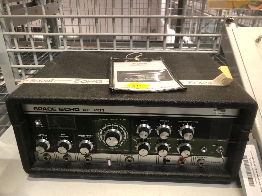 A black box labeled Space Echo Re-201. From the Bowie collection 