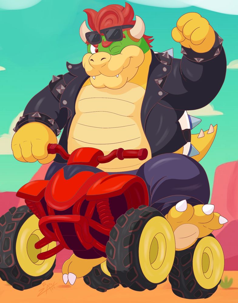 Bowser striking a pose whit his jacket open