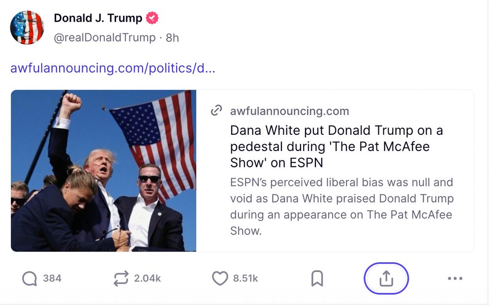 Donald Trump shares Awful Announcing article about Dana White praising him 
