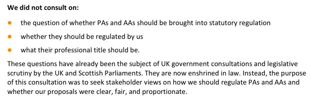 An excerpt from the GMC report on PA/AA regulation where they absolve themselves of any blame