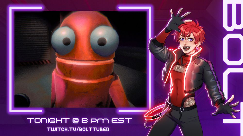 Promo image for a stream tonight (May 12th, 2025) at 8 PM Eastern Time. It will be a REPO stream, viewable on twitch.tv/bolttuber