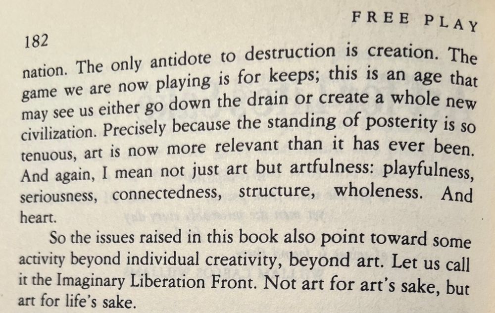 Text excerpt from book.  “The only antidote to destruction is creation”