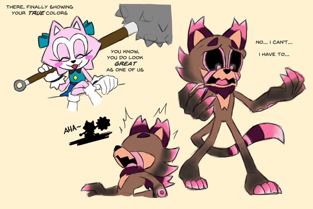 Digital sketches of Niko's original characters Aero and Blue.