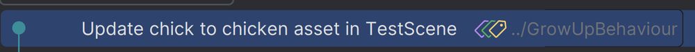 Git log that says "Update chick to chicken asset in TestScene"