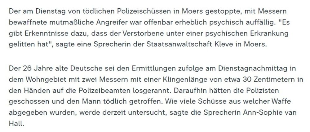 Zeitungsausschnitt über einen Messerangriff eines Deutschen in Moers.