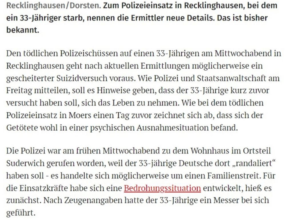 Zeitungsausschnitt über einen Messerangriff eines Deutschen in Recklinghausen.
