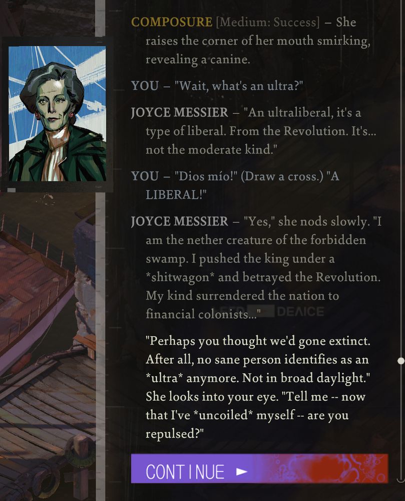 joyce messier telling harry she's an ultraliberal