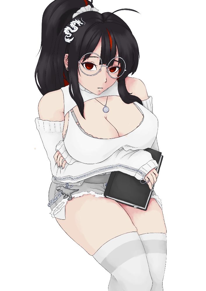 Digital fan art drawing of Moran (Off-Duty Queen Skin) from Nikke: Goddess of Victory, sitting and looking up at the viewer. It is a WIP (work in progress), so some colours & details are missing.