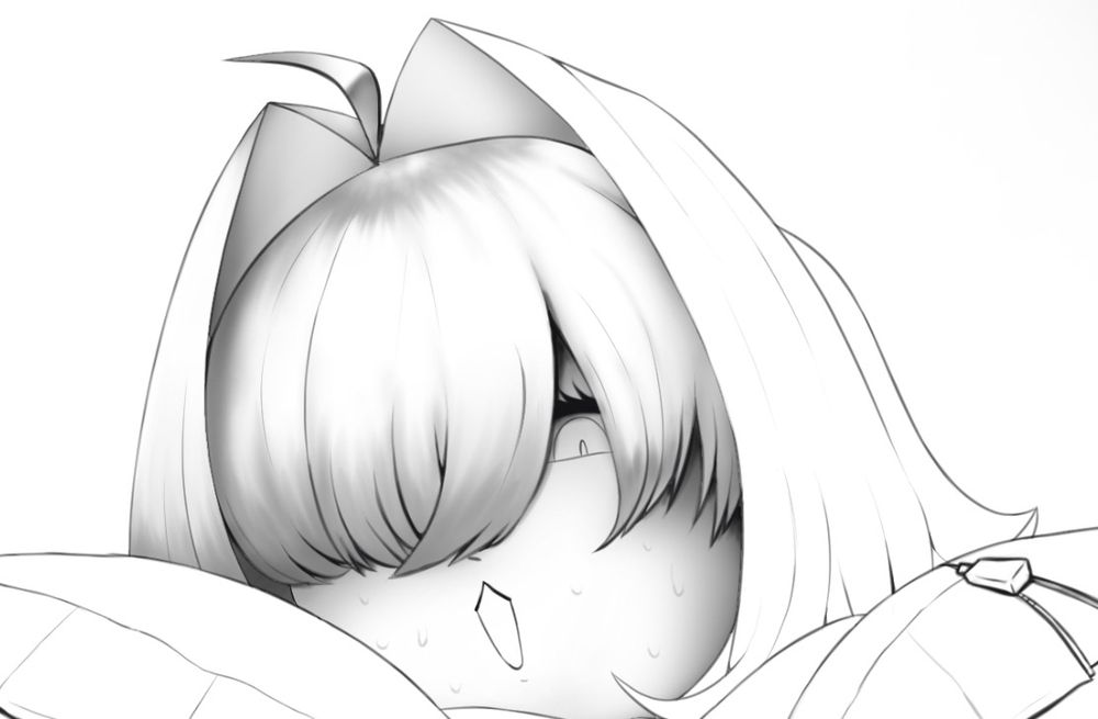 Cropped black and white digital sketch of Elegg from the video game Nikke: Goddess of Victory 
