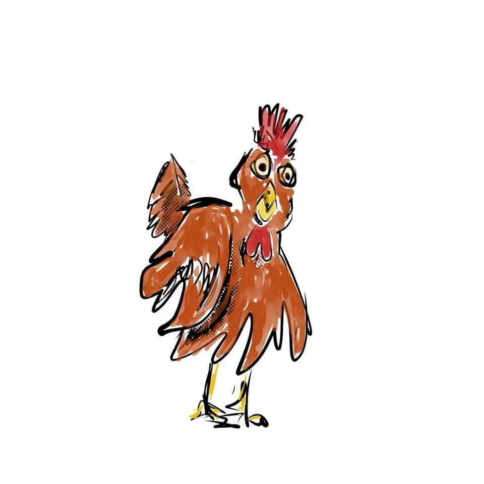 Digital doodle of a red hen