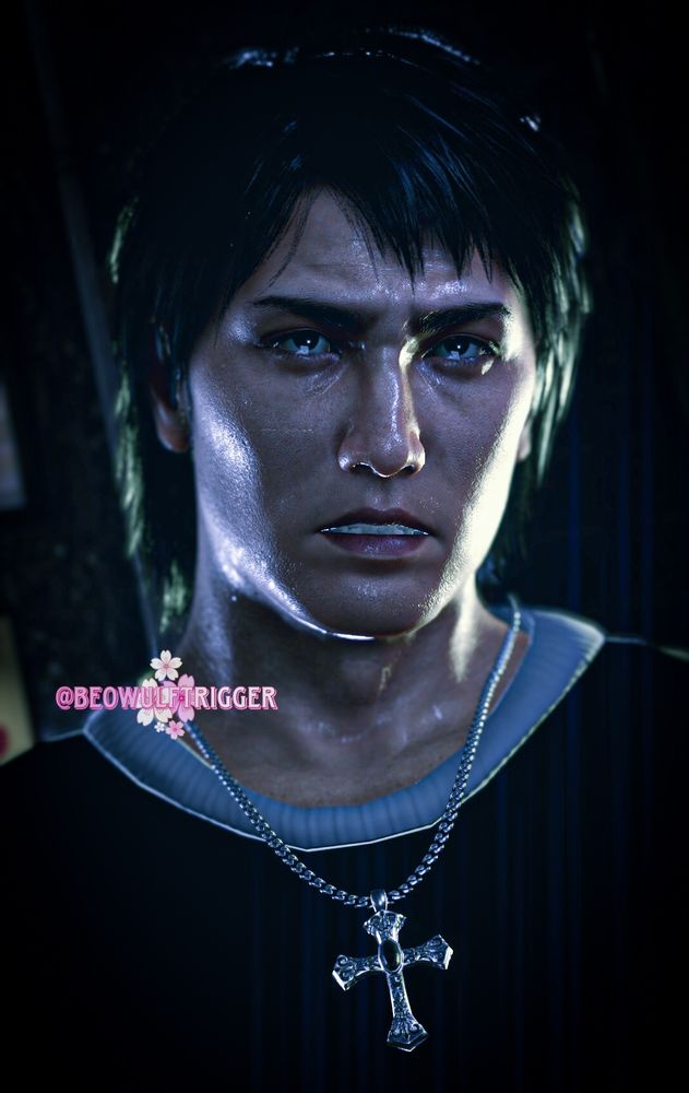 Picture of teenager Dojima Daigo looking sceptical during a rainy night in a back alley. 