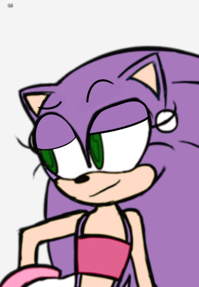 Emmaline's sonic OC drawing. She has purple quills and green eyes with a pink tank top. 