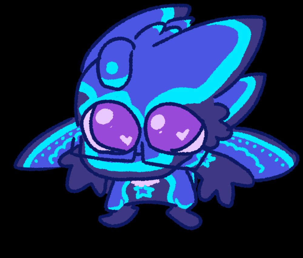 Sona redraw of a popular reaction image of a lil guy looking up to the camera with big ol eyes