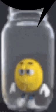 a yellow smiley face is inside of a clear jar .