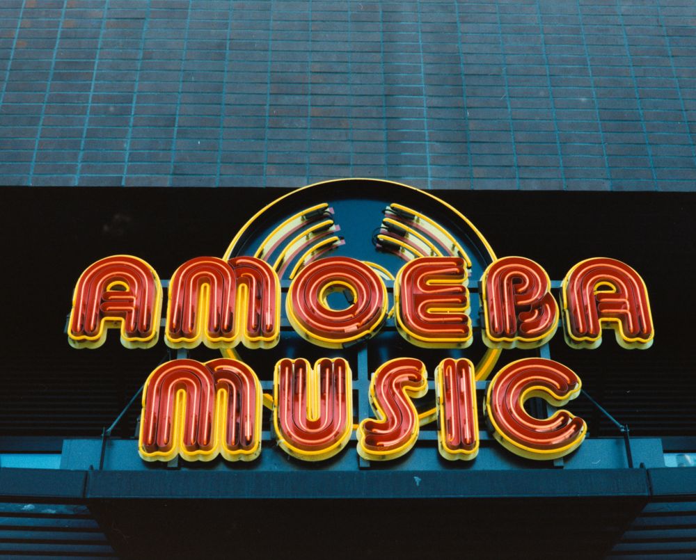 Retro neon sign for Amoeba Music in LA. Shot on Ektar 100