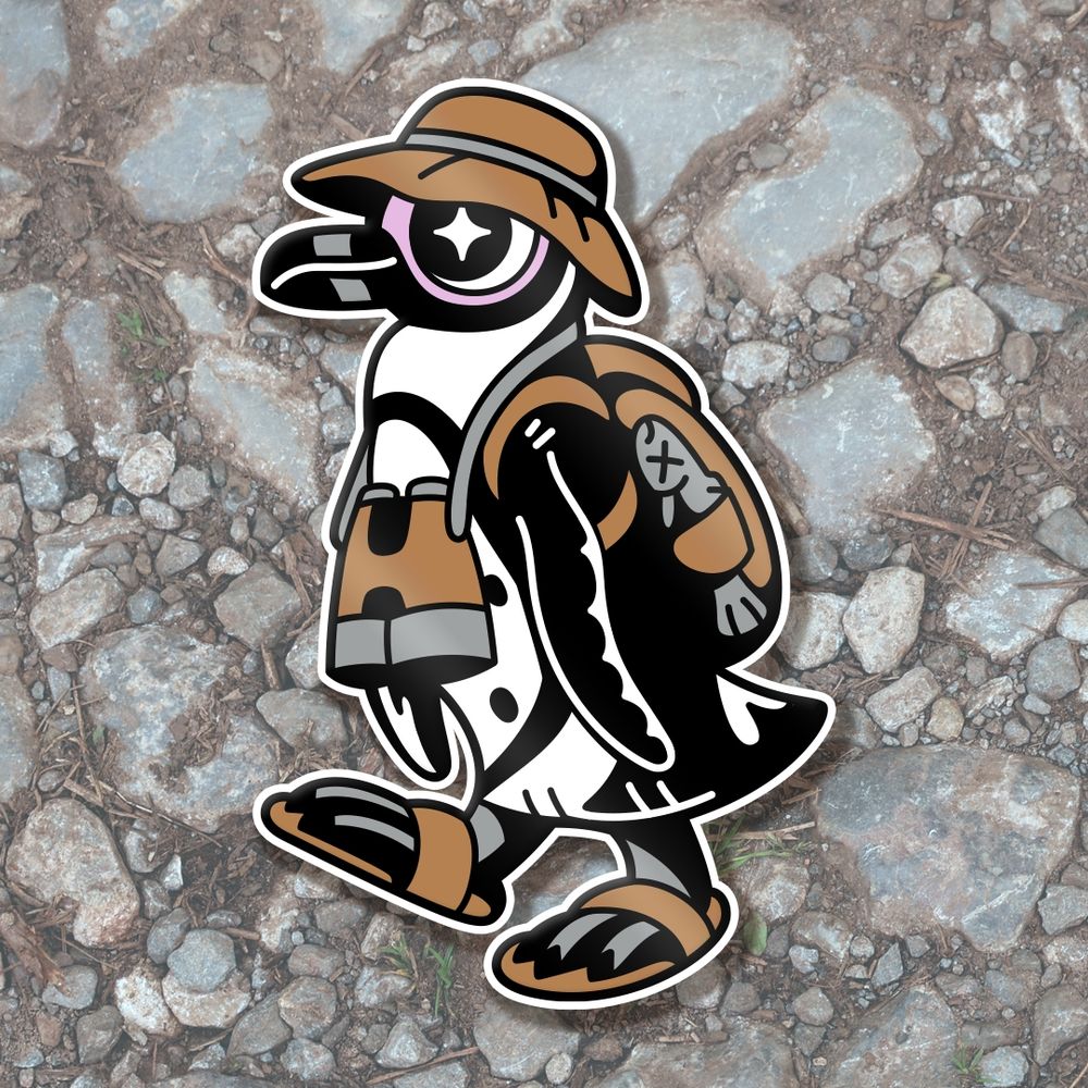 African penguin going birdwatching enamel pin design 🪶