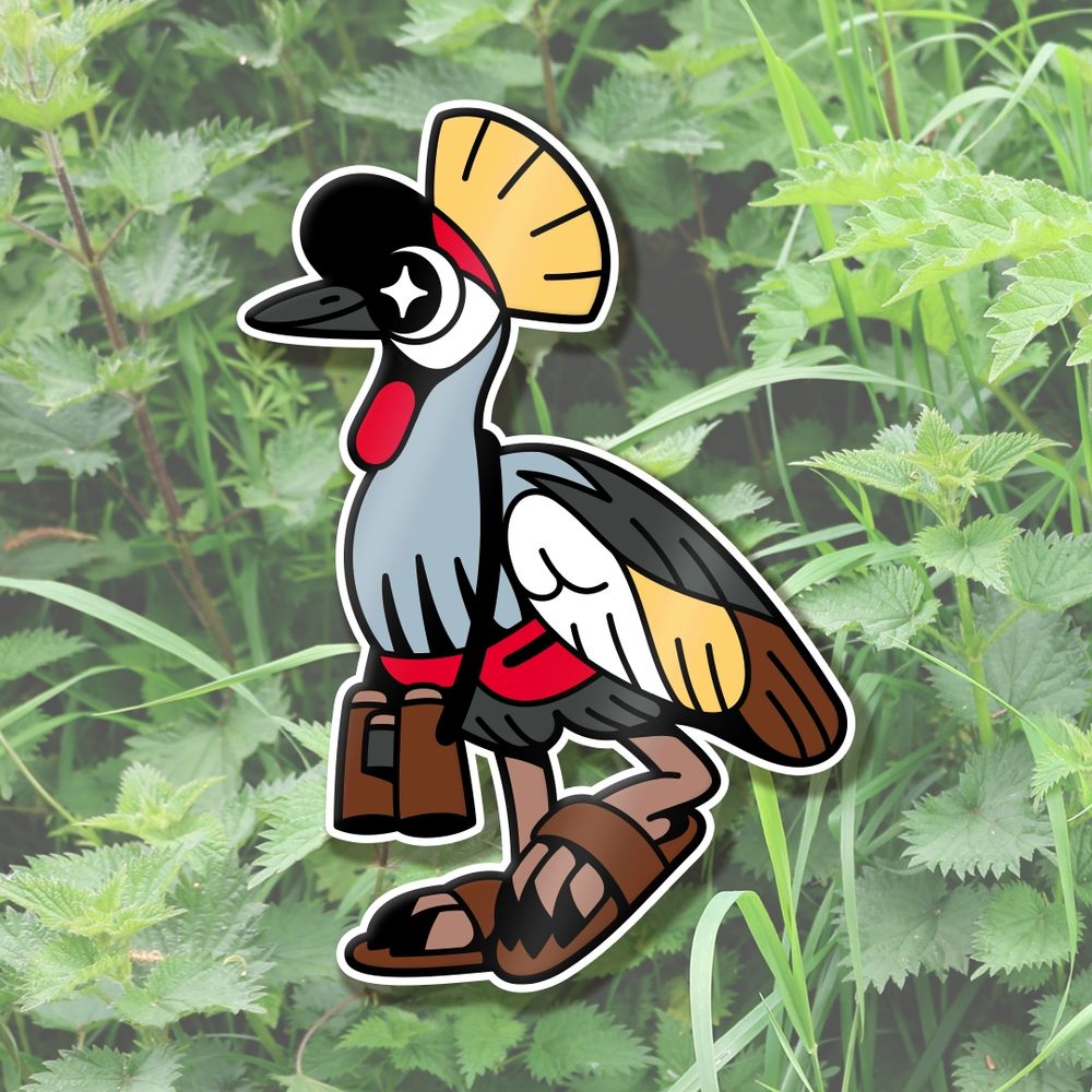 Grey crowned crane enamel pin design 
