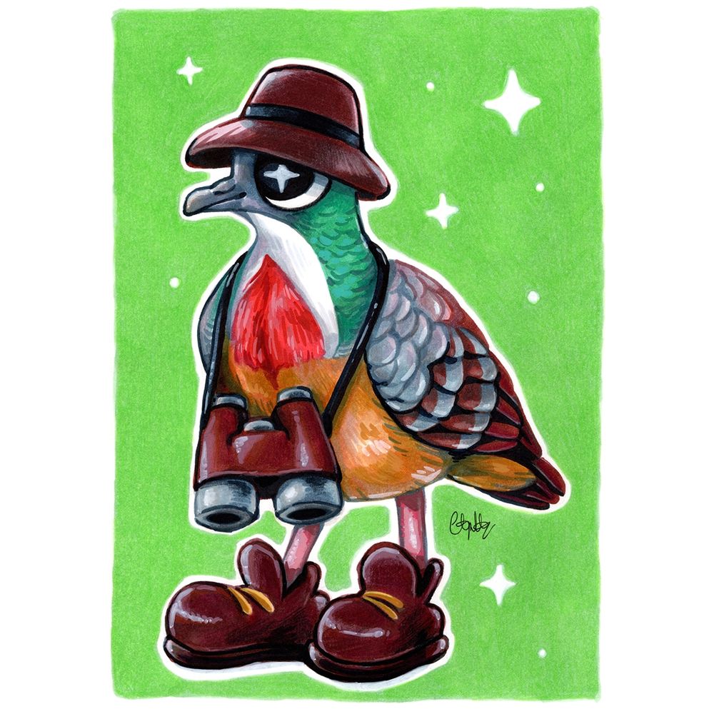 Illustration of Mindanao bleeding-heart dove going birding 🎨