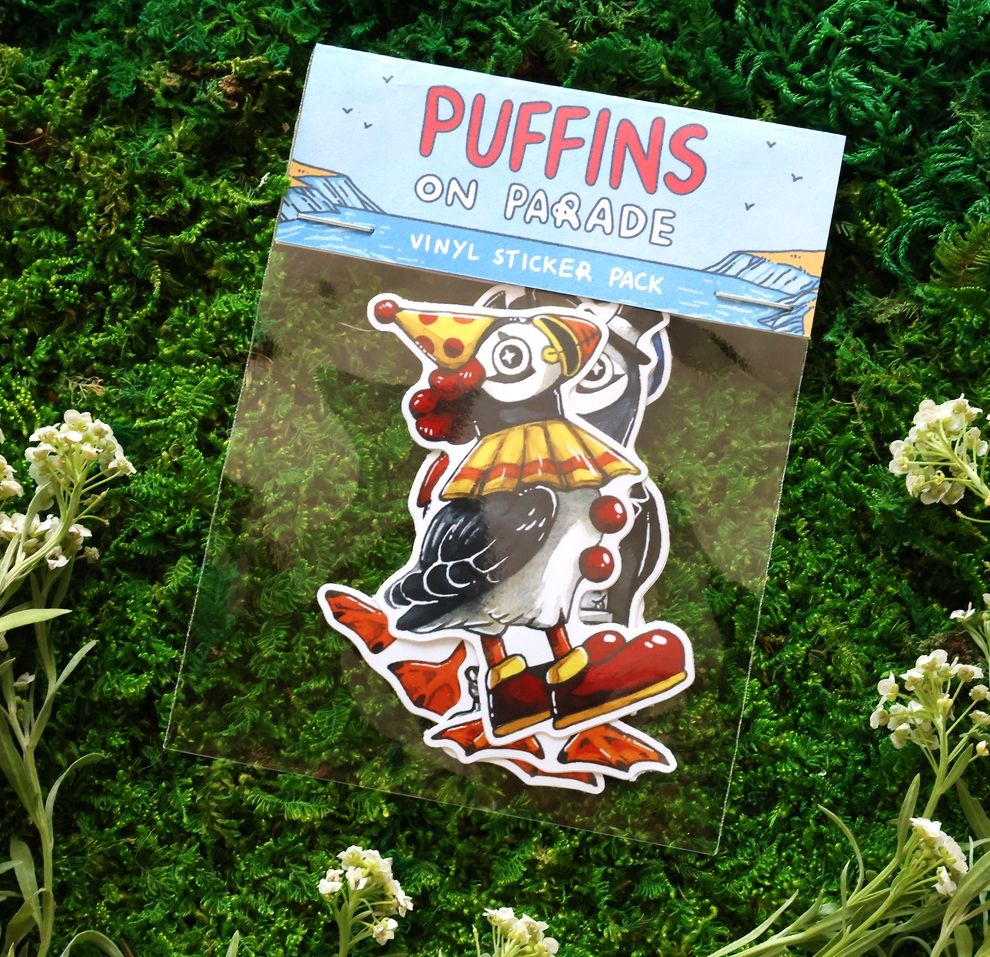Puffins in costumes sticker pack
