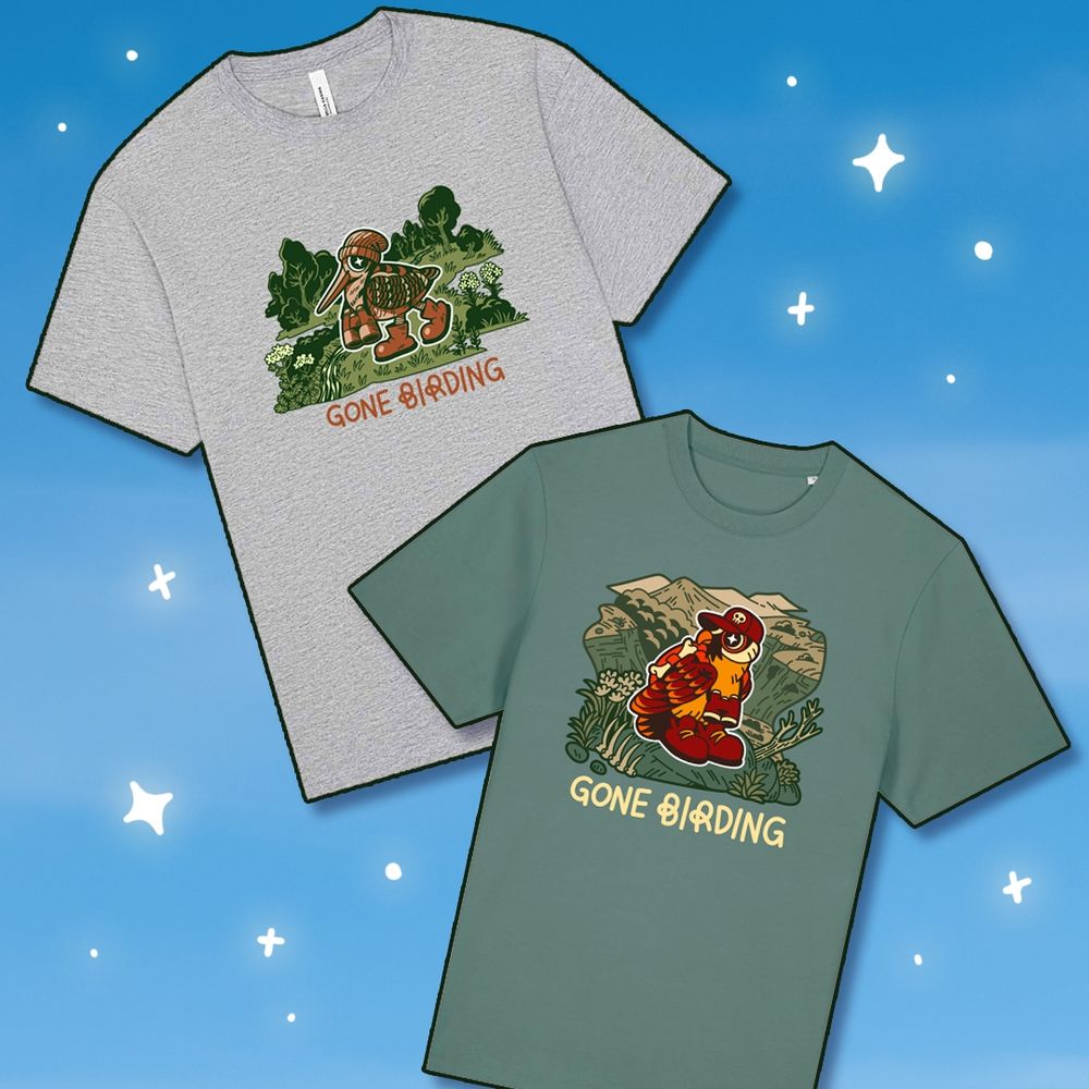 Gone Birding (birds going birdwatching) t-shirts - woodcock and bearded vulture