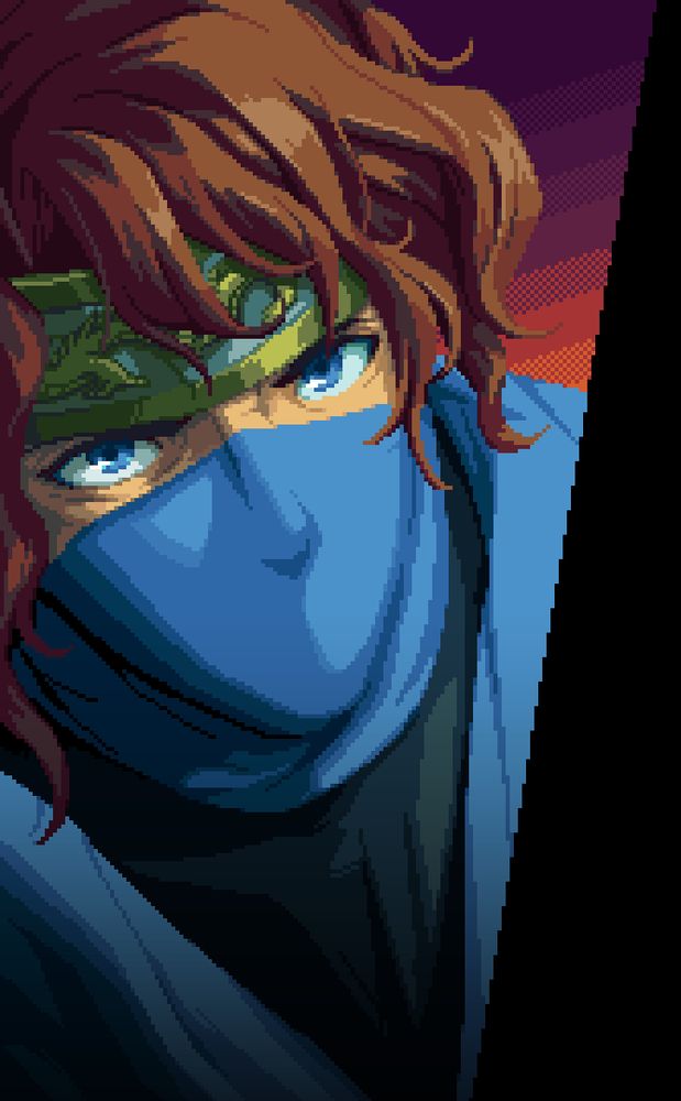 Portrait of Kenji during a cutscene in the Ninja Gaiden: Ragebound demo. He's looking in front of himself with a slightly wide expression.