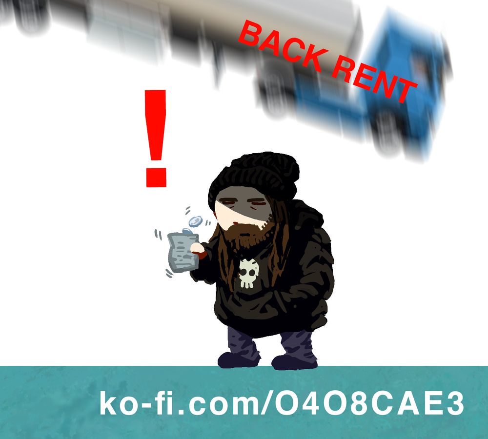 A cartoon of me about to get clobbered by a truck labelled 'back rent'