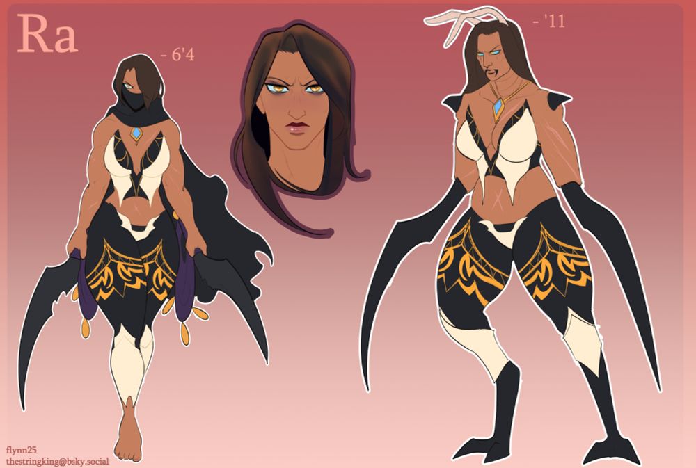 a qiraji battleguard OC from world of warcraft. she takes on a human visage to the left. she is dressed in revealing black, platinum, and gold armor.