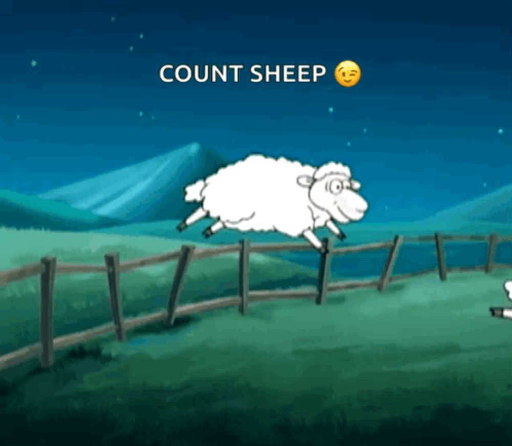 a cartoon sheep jumping over a fence with the words count sheep below it